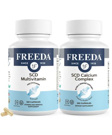 FREEDA SCD Bundle SCD Multivitamin + SCD Calcium Complex Specific Carbohydrate Diet Friendly Gut-Sensitive Formula Kosher, Gluten-Free, Vegan 180 Capsules Each