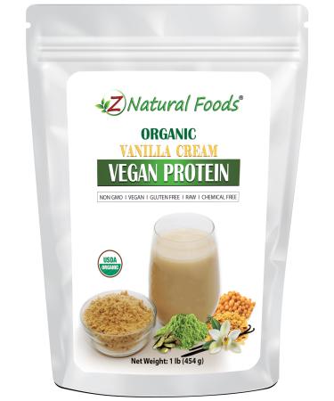 Z Natural Foods Organic Vanilla Cream Vegan Protein Powder Vanilla Flavored Vegan Protein Supplement All Natural Vegan Non-GMO 1 lbs