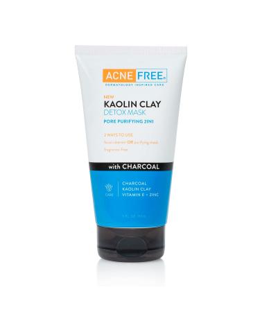 Acne Free Kaolin Clay Detox Mask 5oz with Charcoal  Kaolin Clay  Vitamin E + Zinc  Cleanser or Mask for Oily Skin  To Deeply Clean Pores and Refine Skin