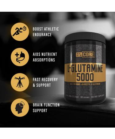 5% Nutrition Core L-Glutamine 5000 Supplement w/L-Alanine | Immune & Digestive Support | Amino Acid Muscle Builder Post Workout Recovery | Unflavored (60 Servings) - Buy Online on GoSupps.com
