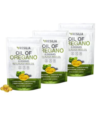 Resilia Oil Of Oregano Softgels with Black Seed Oil 6000mg Organic Oregano Oil Capsules for Immune & Digestive Support Non-GMO, Gluten-Free Softgels Natural Herbal Wellness Supplement Pack of 3