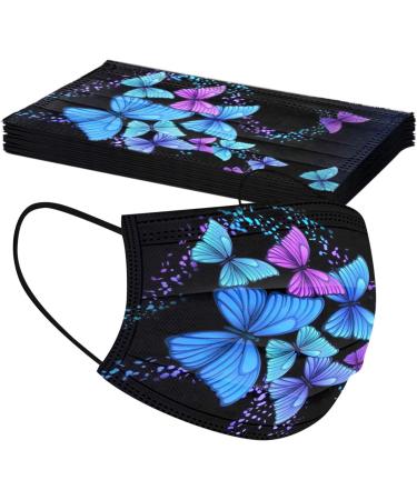 50Pc Disposable Black Face Masks with Colorful Butterfly Prints for Adults - 3-Ply Breathable Filter Protection in Multicolor - Buy Online on GoSupps.com