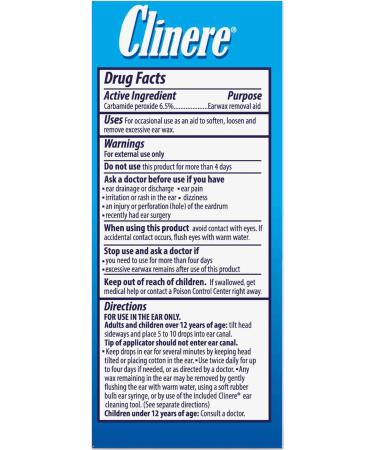 Clinere Earwax Removal Kit - Safe & Gentle Itch Relief .5oz Carbamide Peroxide 4 Count - Buy Online on GoSupps.com