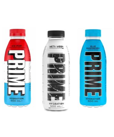 Ellies Jellies PRIME Hydration Ice Pop + Meta Moon + Blue Raspberry Bundle Of 3 Bottles