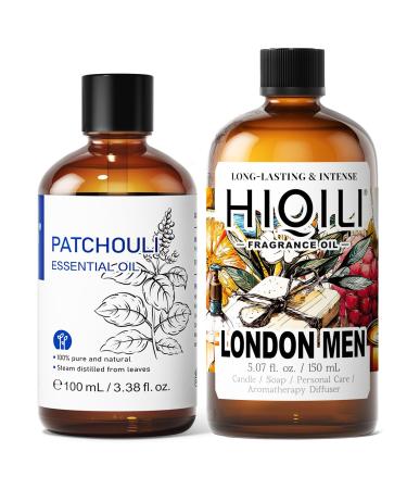 HIQILI 100ML Patchouli Essential Oil & 150ML London Men Fragrance Oil for DIY Diffuser