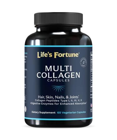 Multi Collagen Peptides Powder Drink Plus, for Women & Men - Type I, II, III, V, X, Blend with Digestive Enzyme for Skin, Hair, Nails, Joints Health, Unflavored, 60 Cap 60 Count (Pack of 1)