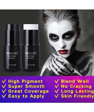 MEICOLY Black White Face Body Paint Stick Set - Complete Halloween Makeup with Sponges & Setting Powder for Adults & Kids Perfect for Clown SFX Skull Zombie and Goth Looks - Buy Online on GoSupps.com