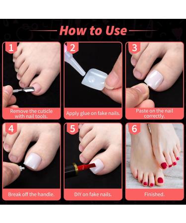 100pcs Natural Acrylic False Toe Nails Set with Glue - Full Cover Artificial Toenail Tips for Women, Girls, Nail Salon, DIY - Buy Online on GoSupps.com