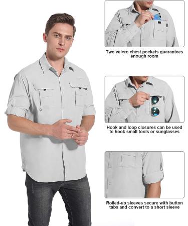 NOMINATE Men's UPF 50+ Long Sleeve Fishing Shirt- Light Grey XL | Quick Drying, Lightweight & Sun Protection - Buy Online on GoSupps.com