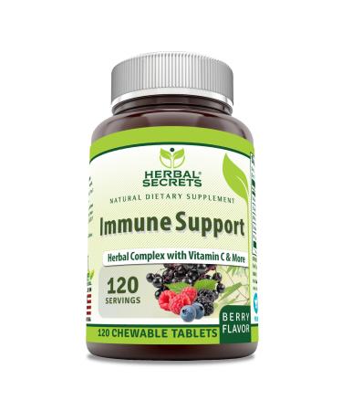 Herbal Secrets Immune Support with Vitamin C & Elderberry | Berry Flavor Chewable Tablets | 120 Count | Non-GMO | Glute-Free | Made in USA