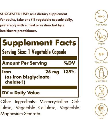 Gentle Iron 25mg Capsules - Energy & Red Blood Cell Support - Non-GMO Vegan Gluten Free - 90 Servings - Buy Online on GoSupps.com