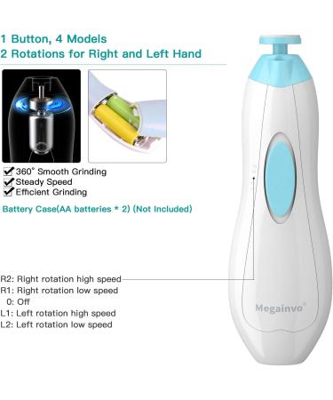 Baby Nail File Megainvo Electric Trimmer Set with LED Light - Safe for Newborns & Toddlers | Quiet Design, 10 Grinding Heads, Blue - Buy Online on GoSupps.com