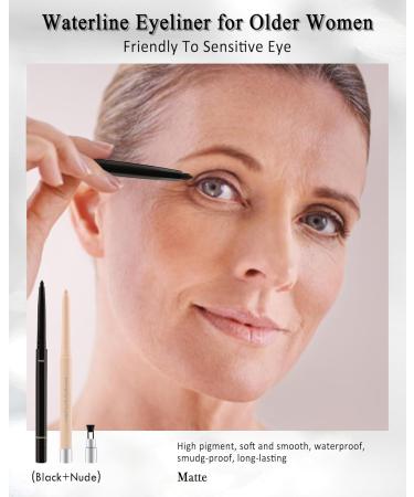 Black+Nude Waterline Eyeliner Pencil Cream Gel Eye Liner Pencils for Older Women Waterproof Smudge-Proof Long Wear Retractable Eyeliner Pen with Sharpener Water Line Eyeliner for Sensitive Eyes-2Pcs 01# Black+n003 - Buy Online on GoSupps.com