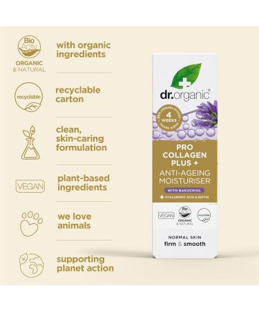 Dr Organic Pro Collagen Plus Bakuchiol Hyaluronic Acid Biotin Healthy-Aging Wrinkles Dry & Sensitive Skin Natural Vegan Cruelty-Free Paraben & SLS-Free Recycled & Recyclable Organic 50ml - Buy Online on GoSupps.com