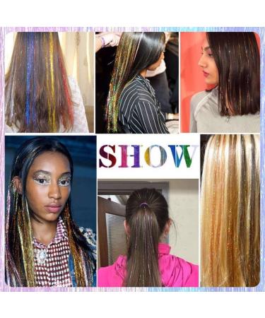 Hair Tinsel Glitter Extensions Clip In Hair Extensions Coloured for Kids Rainbow Hair Glitter Strands for Girls Women Fairy Hair Decor Party Supplies (9 Colors) - Buy Online on GoSupps.com