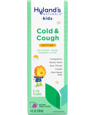 Cold Medicine for Kids Ages 2+ by Hylands, Cold and Cough 4 Kids Grape, Daytime, for Cough, Decongestant, Allergy and Common Cold Symptom Relief, 4 Fl Oz Each