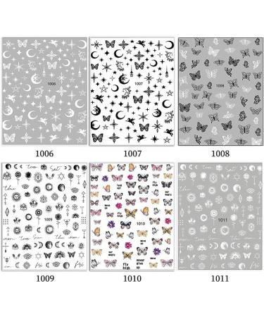 3D Black White Butterfly Nail Art Stickers - Self-Adhesive Constellation Flowers Star Moon Designs - 6 Sheets - Buy Online on GoSupps.com
