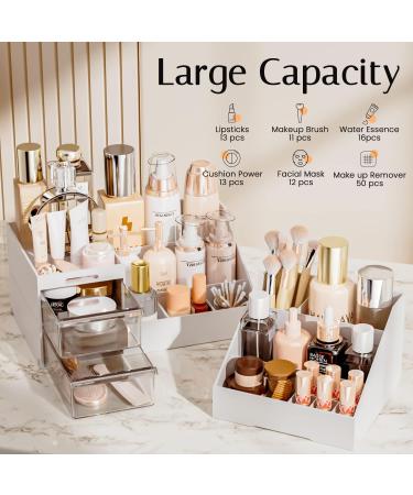 Large Capacity Makeup Organizer with Drawers for Vanity - White/Clear - Buy Online on GoSupps.com