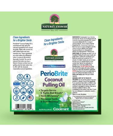 PerioBrite Coconut Pulling Oil 8 oz - Natural Mint Flavor Promotes White Teeth & Oral Wellness Gluten Free Non-GMO Alcohol & Fluoride Free Kosher - International Shipping Available - Buy Online on GoSupps.com