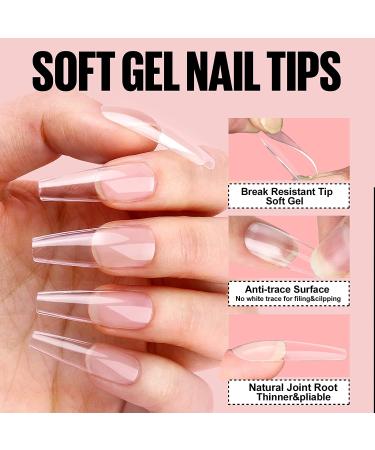 TOMICCA Nail Tips and Glue Gel Kit - 500PCS Coffin Soft Gel Tips + UV LED Lamp + 15ML 4 In 1 Nail Glue Gel - Professional Acrylic Nail Extension Kit for Easy DIY Nail Art - Buy Online on GoSupps.com