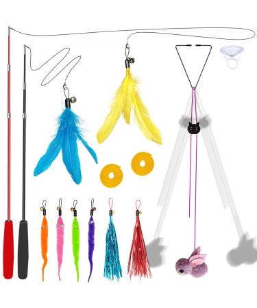 Cat Toys for Indoor Kitten Toys,2PCS Retractable Cat Wand Toys ,10PCS Teaser Refills&1PCS Hanging Door Self-Play Cat Toy,Interactive Feather Toy for Teaser Play and Chase Exercise with Kitten SET A