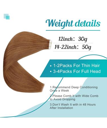 FSHINE 50cm Copper Red Tape-In Hair Extensions | Remy Real Hair | Seamless PU | 20 Pieces 50g - Thick & Smooth Ends #330 - Buy Online on GoSupps.com