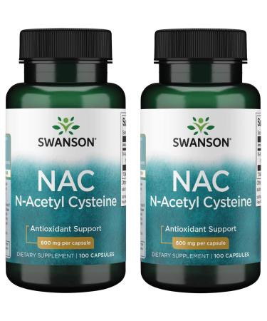 Swanson NAC N-Acetyl Cysteine Antioxidant Anti-Aging Liver Support & Amino Acids Supplement 600 mg 100 Capsules (2 Pack)
