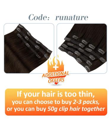 Runature Clip-In Real Hair Extensions 55cm - Dark Brown (Color #2) - 120g 7 Pcs Invisible Long Hair Extensions - Buy Online on GoSupps.com