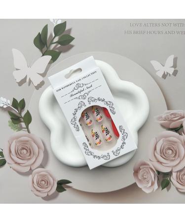 Almond Fake Nails Red Floral Design - 24Pcs Medium Press On False Acrylic Stick Glue On Nails for Women - Buy Online on GoSupps.com