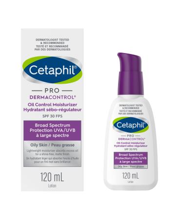 Cetaphil PRO DermaControl Oil Control Moisturizer SPF 30 With Zinc Complex For Oily and Sensitive Skin - Broad Spectrum Protection With Matte Finish - Dermatologist Recommended 120ml Oil Moisturizer w/ SPF 30 (120 ml)