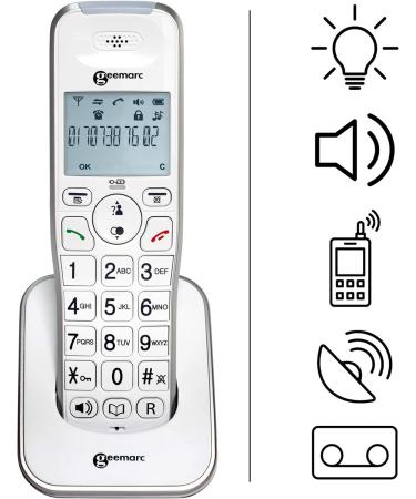 Geemarc Amplidect 595 Combi Twin - Amplified Corded Phone with 2 Cordless Handsets, Big Buttons and SOS Buttons - Hearing Aid Compatible - Buy Online on GoSupps.com