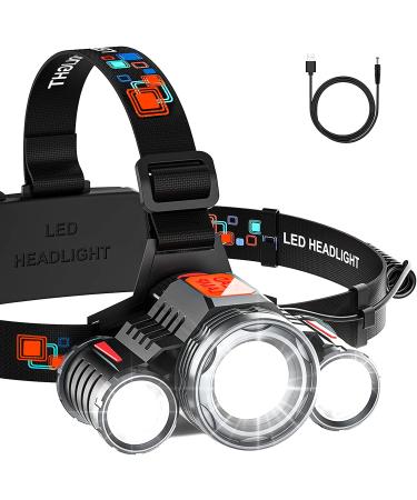 Soprut LED Headlamp Rechargeable, 6000 Lumen, Zoom & 90 Adjustable Head Lamp, HeadLamps for Adults, IPX4 Waterproof, Headlight for Outdoors, Camping, Running, Fishing, Cycling