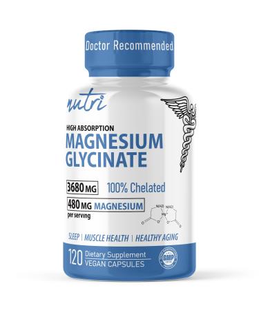 Nature's Fusions Nutri Pure Magnesium Glycinate 3680mg - (Provides 480mg Elemental Magnesium) Chelated for High Absorption Non-Buffered for Maximum Potency 120 Capsules 120 Count (Pack of 1)