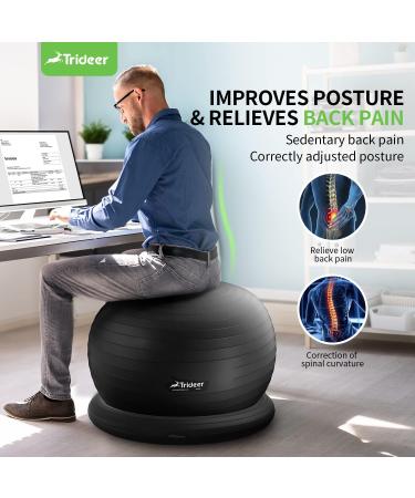 Trideer Ball Chair 65cm with Base & Bands | Exercise & Stability Ball for Home Gym | Balance & Abs Workout | Relieve Back Pain | Black - Buy Online on GoSupps.com
