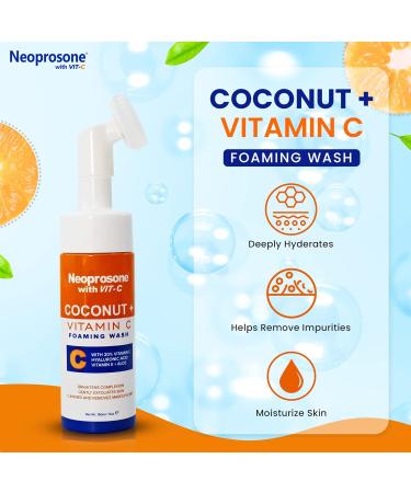 Neoprosone Skin Brightening Foaming Face Wash - 5 fl oz / 150 ml - Acne Face Wash Gentle Facial Cleanser for Oily Sensitive Normal Skin with Aloe Vera Coconut Oil - Buy Online on GoSupps.com