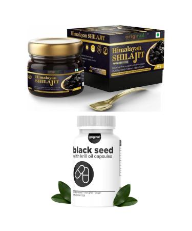 Original Plus Himalayan Shilajit | 100% Pure Resin | 30 G | 1000mg Potency + Black Seed Oil (Nigella Sativa Black Cumin) Infused with Krill Oil Non-GMO Premium 90 Softgel Capsules 2-IN-1 BUNDLE