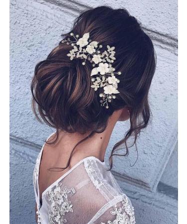 IYOU Flower Bride Hair Vine Pink Pearl Headband Crystal Leaf Wedding Headpiece Prom Bridal Hair Accessories for Women - Buy Online on GoSupps.com