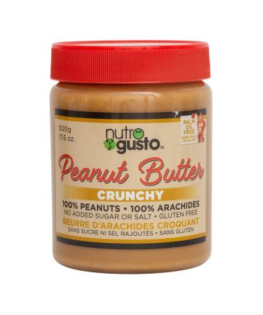 NutroGusto Natural Peanut Butter Crunchy | 100% Peanuts | No Sugar or Salt Added | Gluten Free | Palm Oil Free| 500g (2 Pack)