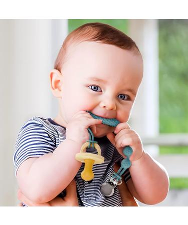 LcyKohn Pacifier Clips with Textured Silicone Teether - 2 Pack (Robin's Egg&Buttercream) | Soothing Vibrations for Teething Relief - Buy Online on GoSupps.com