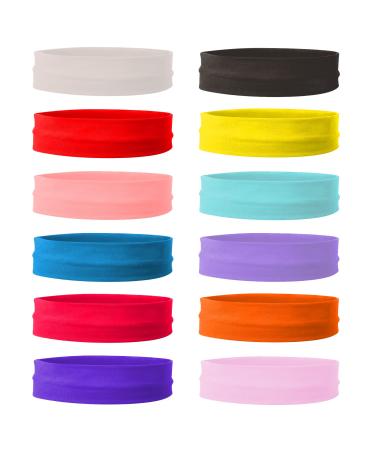 Ronnorr 12 Pack Stretch Headbands Mixed Colors Yoga Sports Hairband for Women Soft Elastic Athletic Hair Accessories (12pcs-Multicolor)