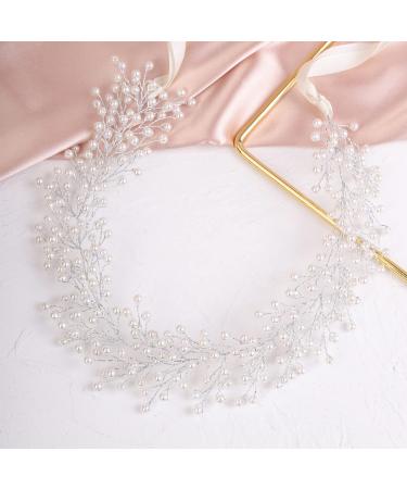 BERYUAN Women Pearls Wedding Headband Pearls Bridal Hair Accessories Princess Wedding Hairpiece Pearls Wedding Hair Vine for Women Girls (silver) - Buy Online on GoSupps.com