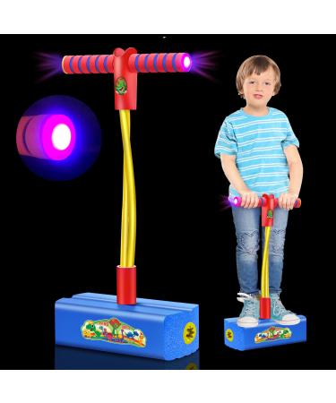 Ynanimery Foam Pogo Jumper for Kids 3 4 5 6 7 Years Old Boys Girls- Dinosaurs & Unicorn Theme and Lights Up Stick, Birthday for Toddlers Boys Girls Toys-Blue