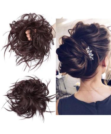 Tousled Updo Hair Pieces Messy Bun Hair Scrunchies Extensions Hair Piece Ponytail With Elastic Rubber Hair Extensions for Women Black mix Wine Red