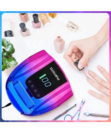 Purtato Professional Rechargeable 96W UV LED Cordless Nail Lamp with Stainless Steel Bottom - 4 Timer Settings and Smart Sensor Nail Dryer (Blue&Purple) - Buy Online on GoSupps.com
