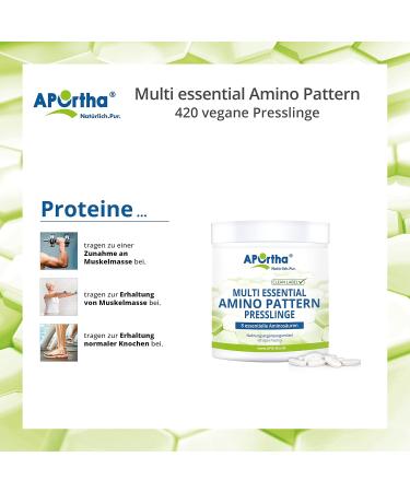 Aportha Multi Essential Amino Pattern I - 420 Vegan Amino Acid Tablets with 8 Essential Amino Acids for Optimal Protein Supply by Prof. Dr. Luc Moretti - High Dose EAA Complex - Buy Online on GoSupps.com