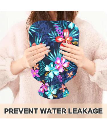 Tropical Leaves Hot Water Bottle 2L - Large Pain Relief Bag with Cover for Bed Hands & Feet - Buy Online on GoSupps.com