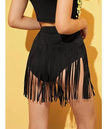 Verdusa Women's Black Fringe Tassel High Waisted Shorts - Medium Size - Buy Online on GoSupps.com