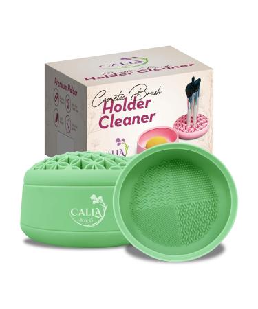 3 in 1 Silicone Makeup Brush Cleaner - Make up Brush Cleaner Mat with Makeup Brush Drying Rack & Brush Organizer Silicone Washing Tool Cleaning Bowl for Beauty Cosmetic Brushes (Green)