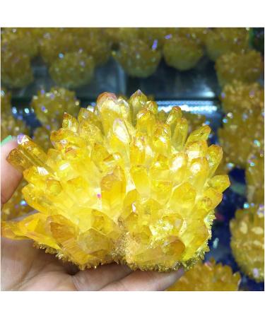 Natural Crystal Rough 300-350g Yellow Electroplated Natural Crystal Cluster Specimen Raw Rock Quartz Flowers Aura Stones Gift Modern House Decor - Buy Online on GoSupps.com