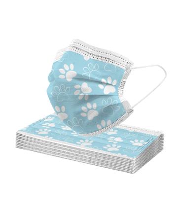 10-100PCS Adult Solid color Lovely Paw Print Disposable Protection Face Bandanas 3-Layer Breathable Face_Masks for Daily Use Blue-10pc